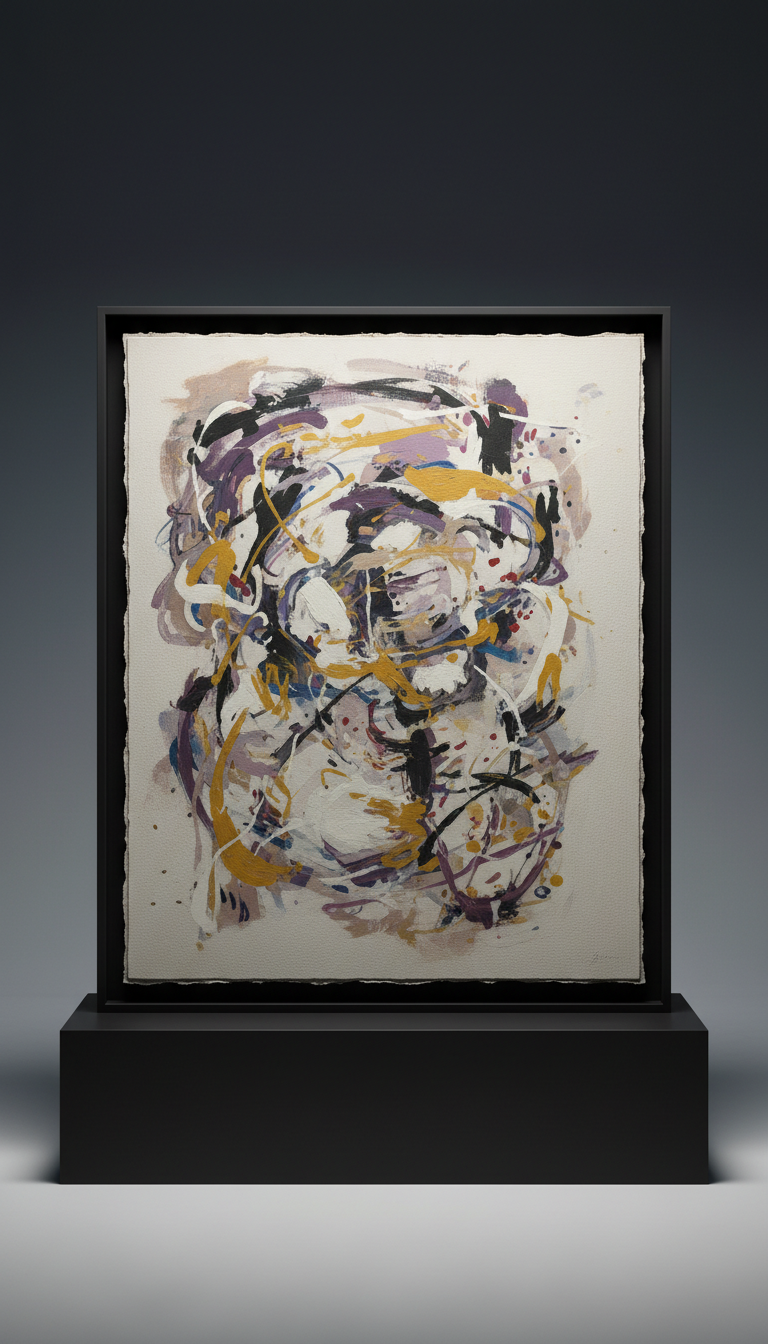 Nocturne Cascade abstract painting in matte-black frame
